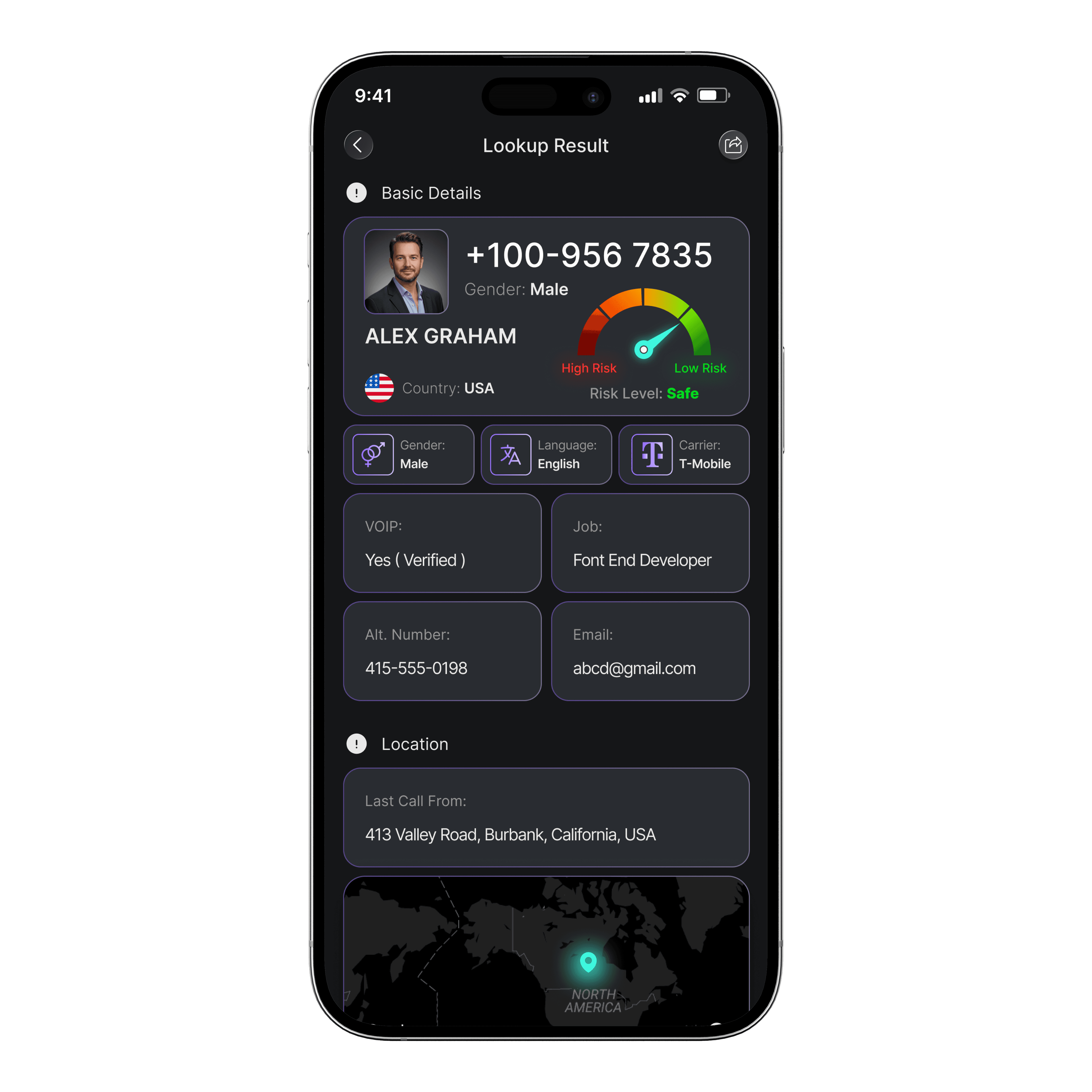 ClarityCheck AI mobile app showing people search results